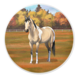 Buckskin Pinto Dun Paint Horse Staillion Keramikknauf