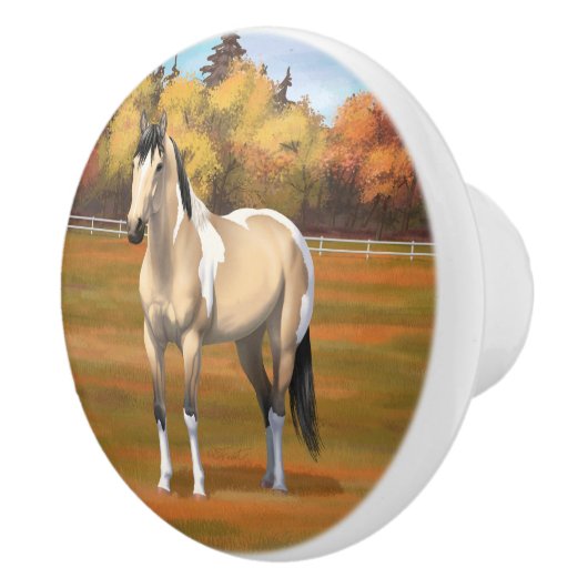 Buckskin Pinto Dun Paint Horse Staillion Keramikknauf (Rechts)