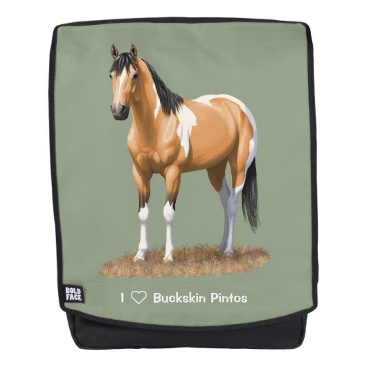 Buckskin Pinto Dun Paint Horse Staillion Rucksack (Vorderseite)