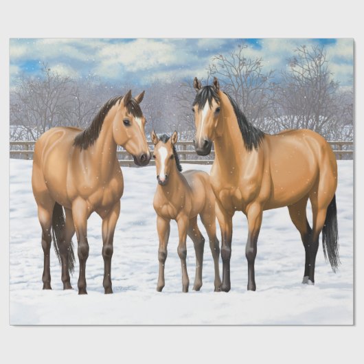 Buckskin Quarter Pferde im Schnee Geschenkpapier (Flach)