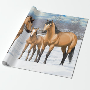 Buckskin Quarter Pferde im Schnee Geschenkpapier