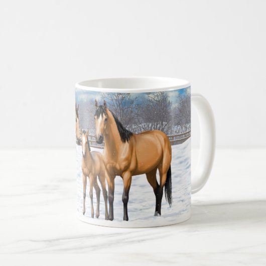Buckskin Quarter Pferde im Schnee Kaffeetasse (VorderseiteRechts)