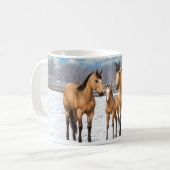 Buckskin Quarter Pferde im Schnee Kaffeetasse (Vorderseite Links)