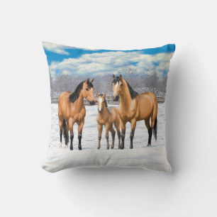 Buckskin Quarter Pferde im Schnee Kissen