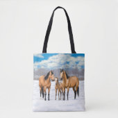 Buckskin Quarter Pferde im Schnee Tasche (Vorderseite)