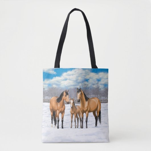 Buckskin Quarter Pferde im Schnee Tasche (Vorderseite)