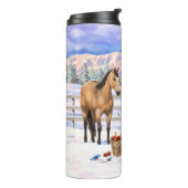 Buckskin Quarter Pferde im Schnee Thermosbecher (Nach links gedreht)