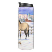Buckskin Quarter Pferde im Schnee Thermosbecher (Nach rechts gedreht)