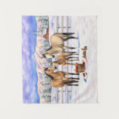 Buckskin Quarter Pferde im Schnee Wandteppich (Vorderseite)