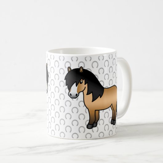 Buckskin Shetland Pony Niedlicher Cartoon Illustra Kaffeetasse (VorderseiteRechts)
