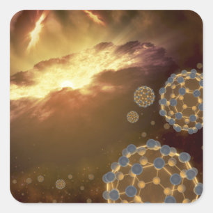Buckyballs im interstellaren Raum schweben Quadratischer Aufkleber
