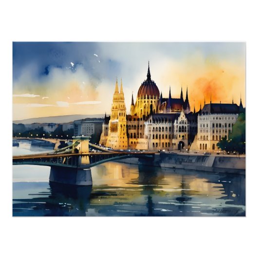 Budapest Aquarellkunst Fotodruck (Vorne)