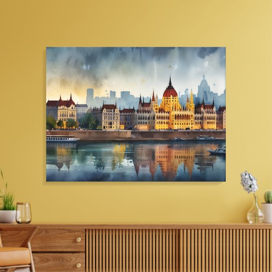 Budapest Aquarellkunst Leinwanddruck (Insitu (Wohnzimmer))