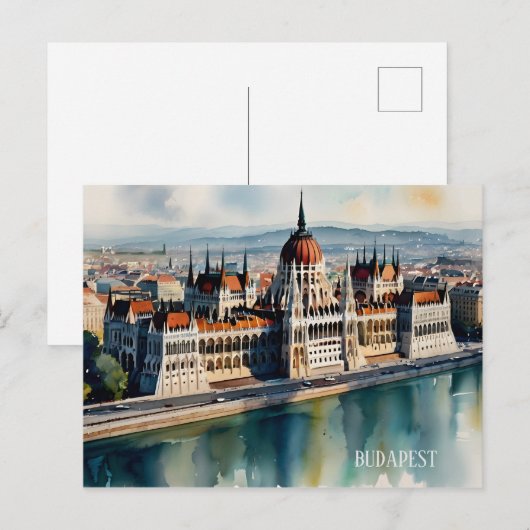 Budapest Aquarellkunst Postkarte (Vorne/Hinten)