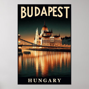 Budapest bei Nacht – Ein Vintage-Reiseplakat Poster