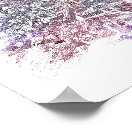 Budapest - Bird's Eye View Map (Lila) Poster (Ecke)