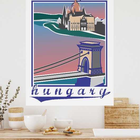 Budapest Chain Bridge, Vintage, Plakat (Küche)