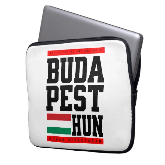 Budapest Coordinates Design Retro-Style Laptopschutzhülle (Vorderseite Links)