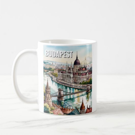 Budapest Hungary Parliament Danube River Skyline Kaffeetasse (Links)