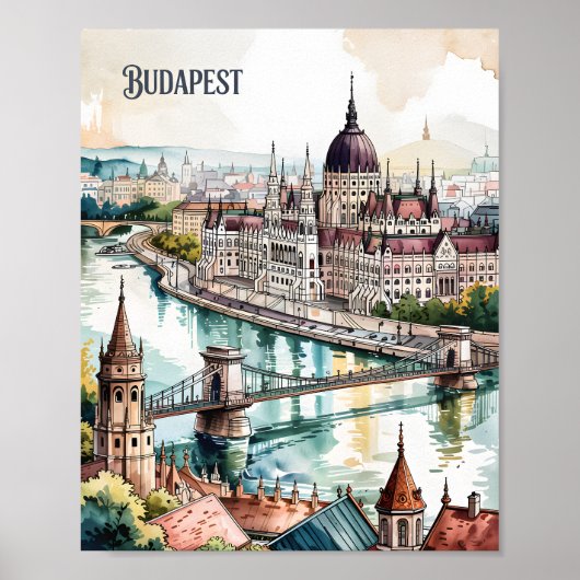 Budapest Hungary Parliament Danube River Skyline Poster (Vorne)