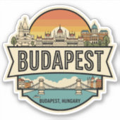 Budapest Hungary Skyline Retro Travel Badge  Aufkleber (Vorderseite)