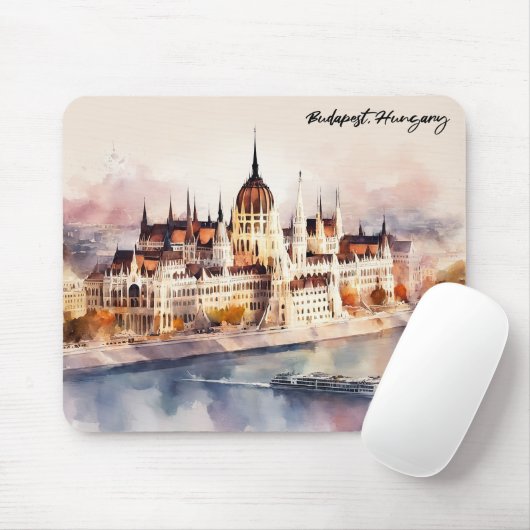 Budapest Hungary Watercolor Painting Panorama View Mousepad (Mit Mouse)