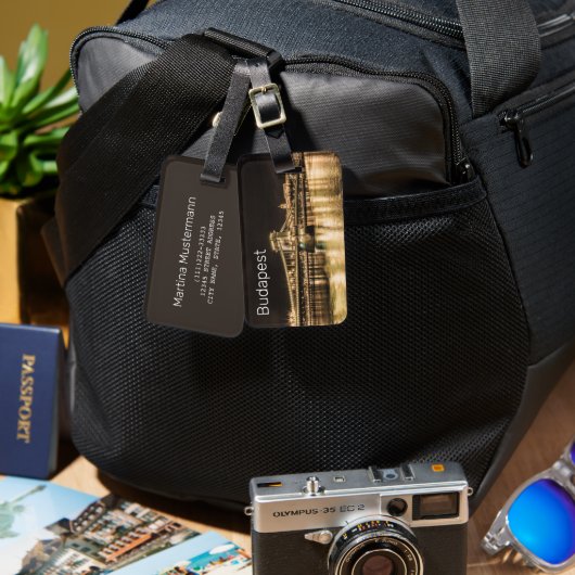 Budapest Kettenbrücke Ungarn Retro Night Vintag Gepäckanhänger (Vorderseite & Rückseite)