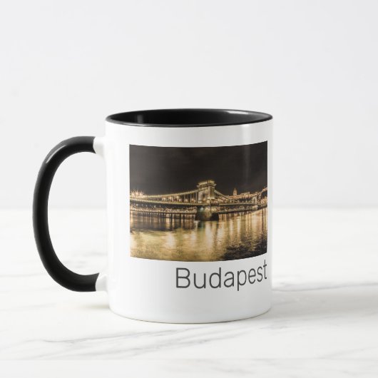 Budapest Kettenbrücke Ungarn Retro Night Vintag Tasse (Links)