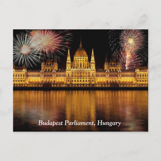 Budapest Parlament Ungarn mit Feuerwerk Postkarte (Vorderseite)
