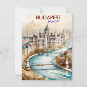 Budapest Skyline Travel Art - Ungarn City Postkarte