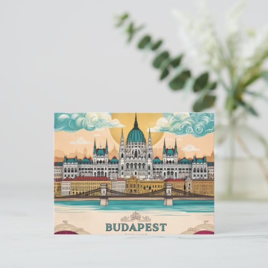 Budapest Skyline Travel Captivating Artwork Postkarte (Stehend Vorderseite)