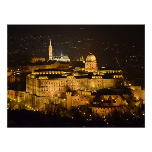 Budapest, The Royal Palace (Buda Castle) am Abend Poster (Vorderseite)