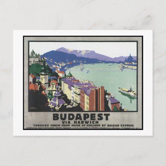 Budapest über Harwich Postkarte (Vorderseite)