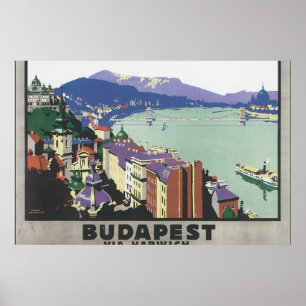 Budapest über Harwich_Vintage Reiseplakat Poster