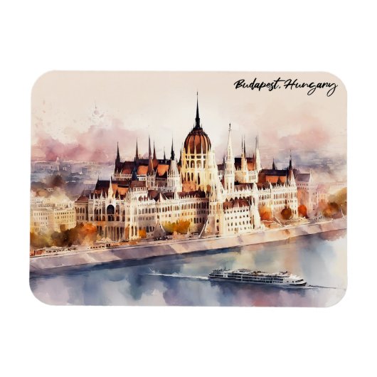 Budapest Ungarn Aquarellmalerei Panoramablick Magnet (Horizontal)