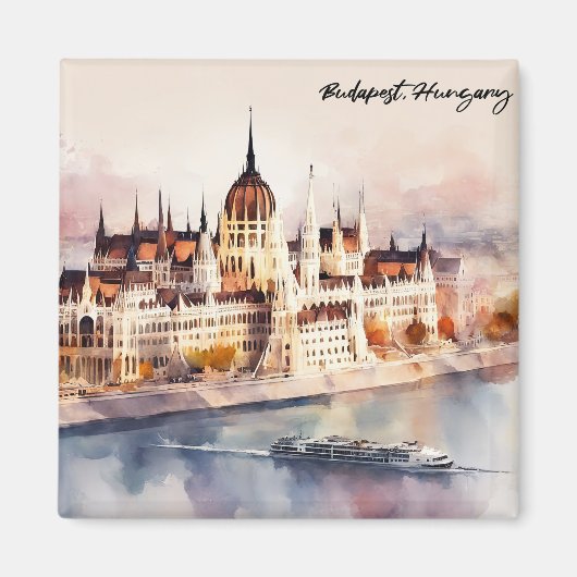 Budapest Ungarn Aquarellmalerei Panoramablick Magnet (Vorne)