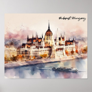 Budapest Ungarn Aquarellmalerei Panoramablick Poster
