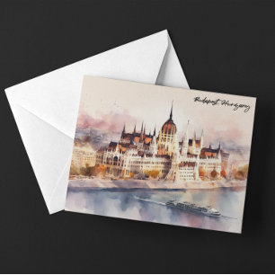 Budapest Ungarn Aquarellmalerei Panoramablick Postkarte