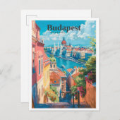 Budapest Ungarn Art Vintage Reise Postkarte (Vorne/Hinten)