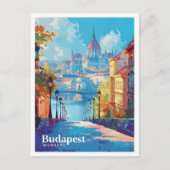 Budapest Ungarn Art Vintage Reise Postkarte (Vorderseite)