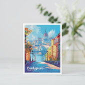Budapest Ungarn Art Vintage Reise Postkarte (Stehend Vorderseite)