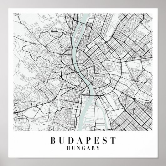 Budapest Ungarn Blue Water Street Map Poster (Vorne)