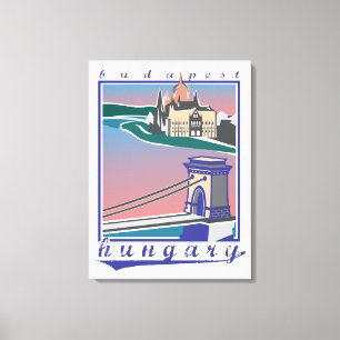 Budapest, Ungarn, Chain Bridge, Vintage Poster Leinwanddruck