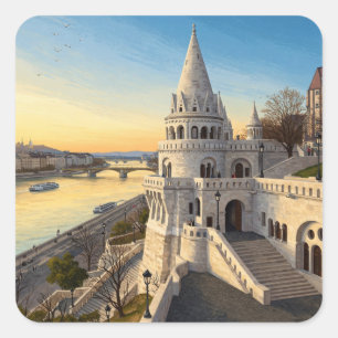 Budapest Ungarn Fisherman's Bastion Travel Quadratischer Aufkleber
