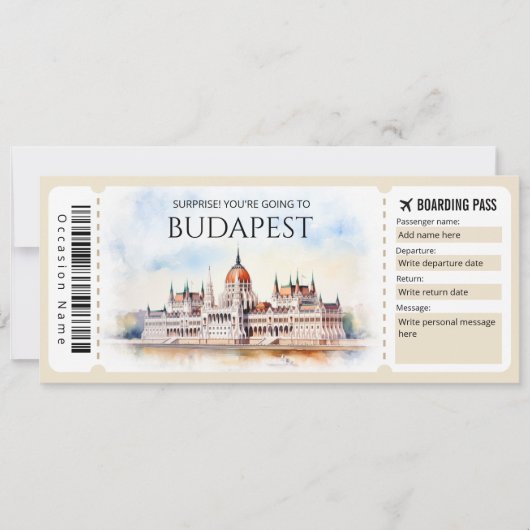 Budapest Ungarn Flugzeug Boarding Pass Einladung (Vorderseite)