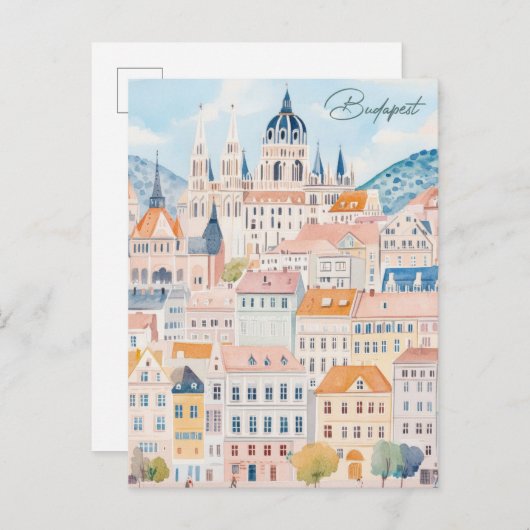 Budapest Ungarn Gouache Paint Illustration Travel Postkarte (Vorne/Hinten)