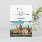 Budapest Ungarn Hochzeitsfeier Retro Einladung (Stehend Vorderseite)