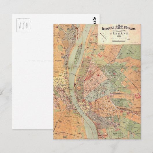 Budapest Ungarn Karte von 1884 (Vorne/Hinten)