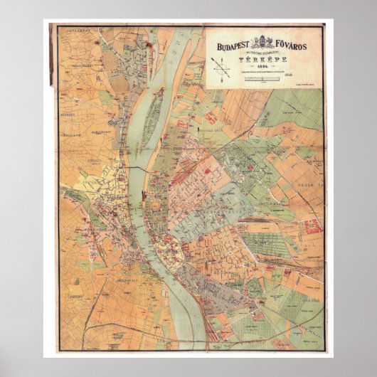 Budapest Ungarn Karte von 1884 Poster (Vorne)