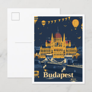 Budapest Ungarn Kunst Vintage Reise Illustration Postkarte